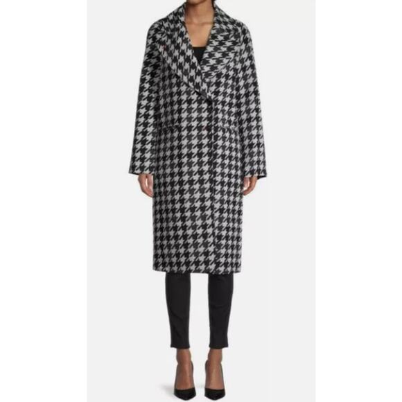 NWT Avec Les Filles Houndstooth Oversize Double Face Coat Sz Medium Black/Grey - Picture 1 of 8